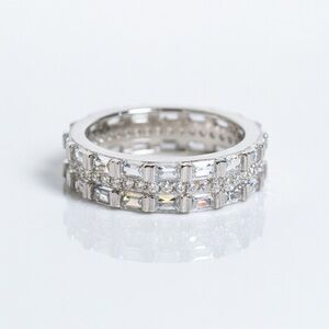 925 Sterling Silver Rhodium Plated CZ Stacker Eternity Ring Size 6.75